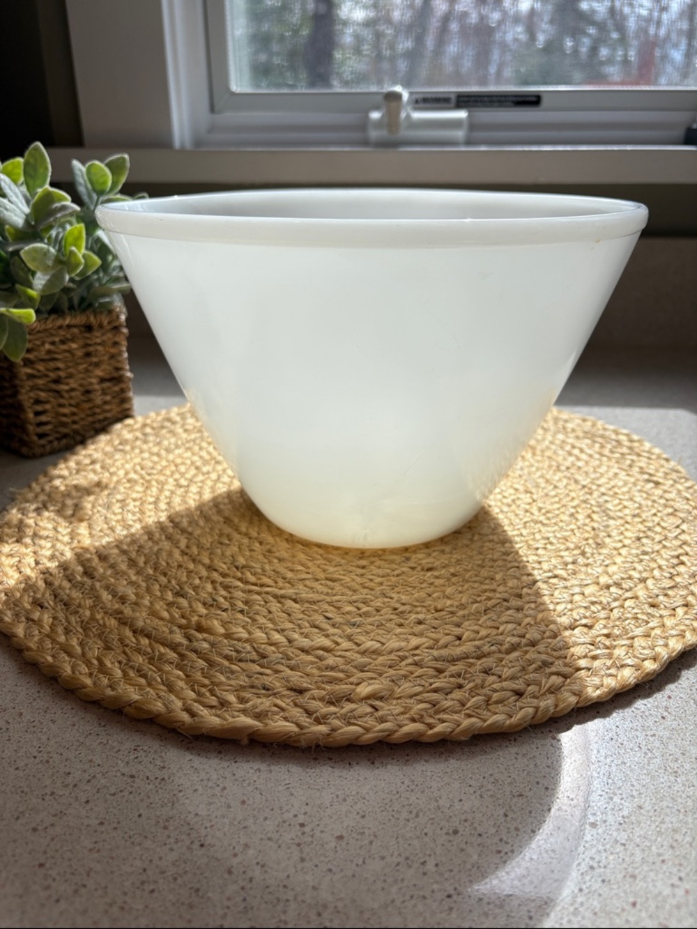 Vintage Fire King Milk Glass Oven Ware Splash Proof Mixing Bowl - 9.5 x 6